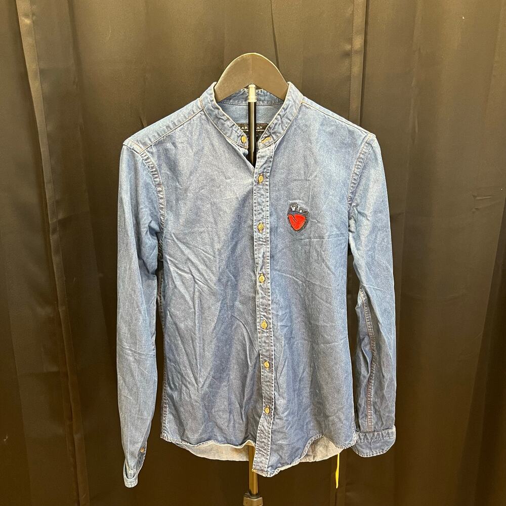 Zara Man Slim Fit Blue Button Up Shirt Sz S